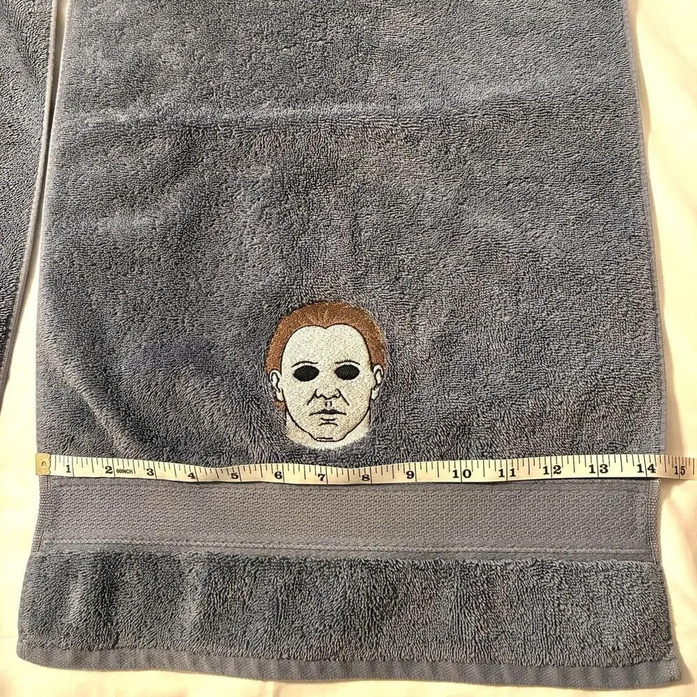Jason Mask Michael Meyers Set of Hand Towels Embroidered Halloween Decor